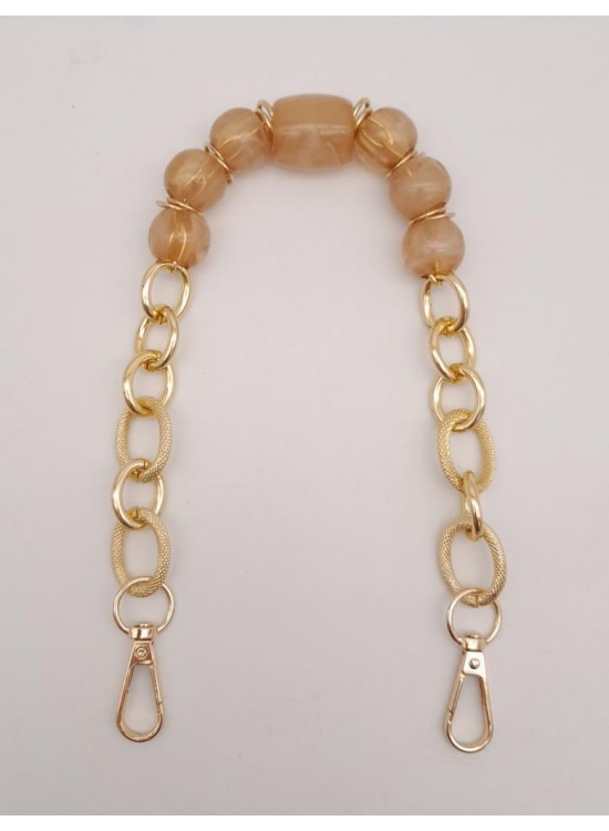 Çanta Aksesuar 42 cm Kancalı Sütlü Kahve Renk Akrilik Zincir Light Gold Metalli