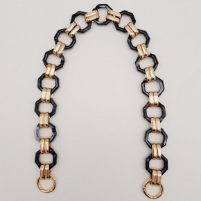 Çanta Aksesuar 48 cm Sekizgen Akrilik Çanta Sapı Zinciri Füme Siyah Ebruli Renk Light Gold Metal
