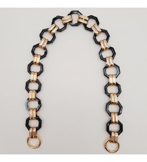 Çanta Aksesuar 48 cm Sekizgen Akrilik Çanta Sapı Zinciri Füme Siyah Ebruli Renk Light Gold Metal