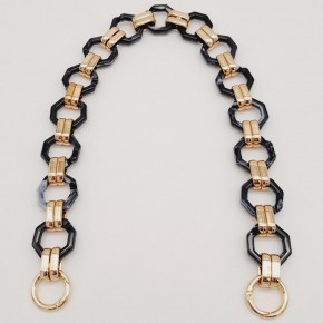 Çanta Aksesuar 48 cm Sekizgen Akrilik Çanta Sapı Zinciri Füme Siyah Ebruli Renk Light Gold Metal