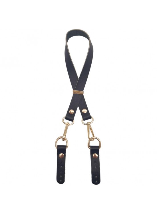 Çanta Aksesuar 60x1.5 cm Gerçek Deri Siyah Renk Çanta Sapı Light Gold Metalli
