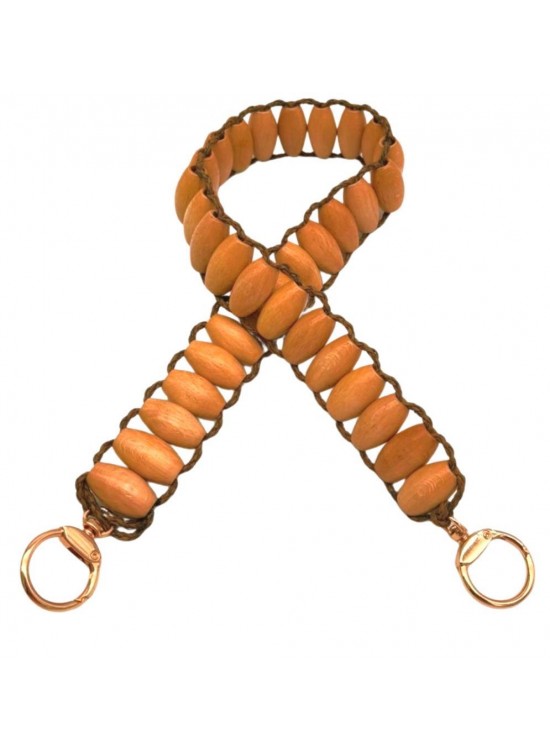 Çanta Aksesuar 65x3 cm Açık Renk Oval Ahşap Boncuklu Ahşap Tek Çanta Sapı