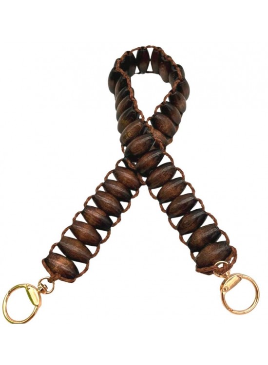 Çanta Aksesuar 65x3 cm Koyu Renk Oval Ahşap Boncuklu Ahşap Tek Çanta Sapı