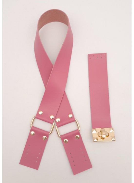 Çanta Aksesuar 70x4 cm Suni Deri Çanta Saplı Kapaklı Fuşya Çanta Seti Light Gold Metalli