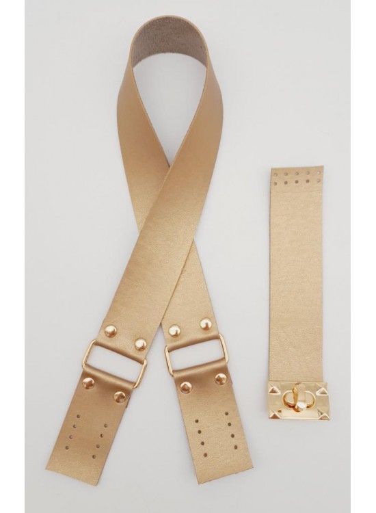 Çanta Aksesuar 70x4 cm Suni Deri Çanta Saplı Kapaklı Gold Renk Çanta Seti Light Gold Metalli