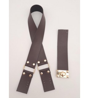 Çanta Aksesuar 70x4 cm Suni Deri Çanta Saplı Kapaklı Kahverengi Çanta Seti Light Gold Metalli