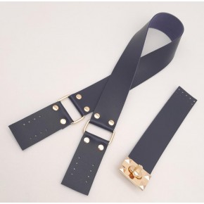 Çanta Aksesuar 70x4 cm Suni Deri Çanta Saplı Kapaklı Lacivert Çanta Seti Light Gold Metalli