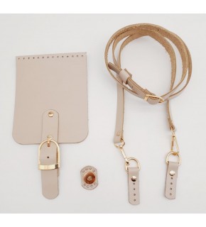 Çanta Aksesuar Bej Gerçek Deri 130x1.5 cm Ayarlı Saplı Çanta Seti Light Gold Metalli