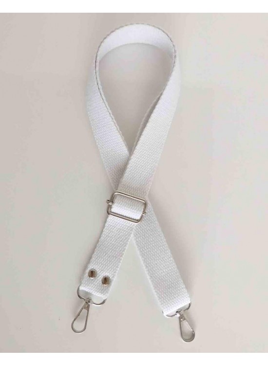 Çanta Aksesuar Beyaz Pamuklu Kolon Ayarlamalı Çanta Sapı Gümüş Metal