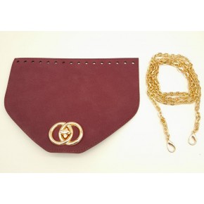 Çanta Aksesuar Bordo Renk Nubuk Süet 22.5x17 cm Kapaklı 120 cm Zincirli Çanta Seti