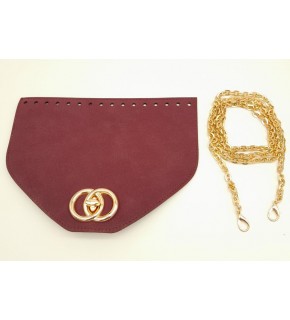 Çanta Aksesuar Bordo Renk Nubuk Süet 22.5x17 cm Kapaklı 120 cm Zincirli Çanta Seti
