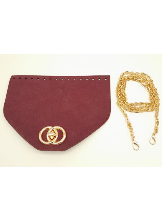 Çanta Aksesuar Bordo Renk Nubuk Süet 22.5x17 cm Kapaklı 120 cm Zincirli Çanta Seti