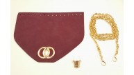 Çanta Aksesuar Bordo Renk Nubuk Süet 22.5x17 cm Kapaklı 120 cm Zincirli Çanta Seti