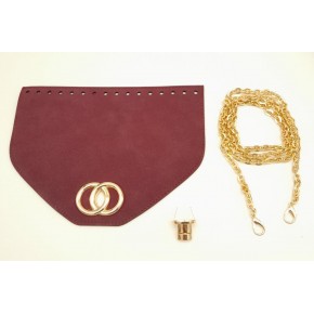 Çanta Aksesuar Bordo Renk Nubuk Süet 22.5x17 cm Kapaklı 120 cm Zincirli Çanta Seti