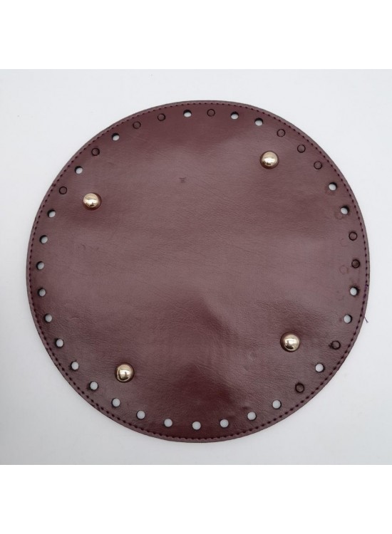 Çanta Aksesuar Bordo Suni Deri 22 cm Yuvarlak Çanta Tabanı Light Gold Metalli