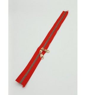 Çanta Aksesuar Çift Başlı Kırmızı Fermuar Light Gold Metal 40 Cm