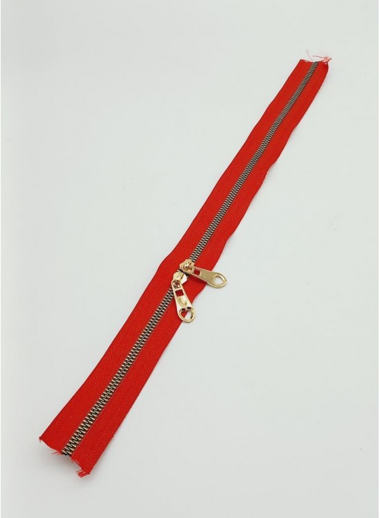 Çanta Aksesuar Çift Başlı Kırmızı Fermuar Light Gold Metal 40 Cm
