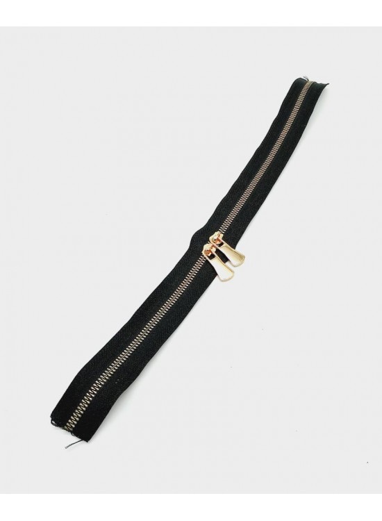Çanta Aksesuar Çift Başlı Siyah Fermuar Light Gold Metal 40 Cm