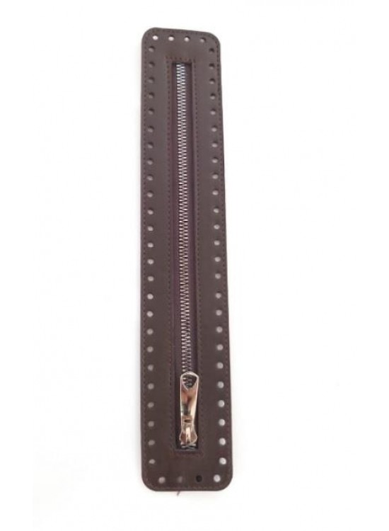 Çanta Aksesuar Derili Fermuar Yeni Model Koyu Kahve 30 Cm Gümüş