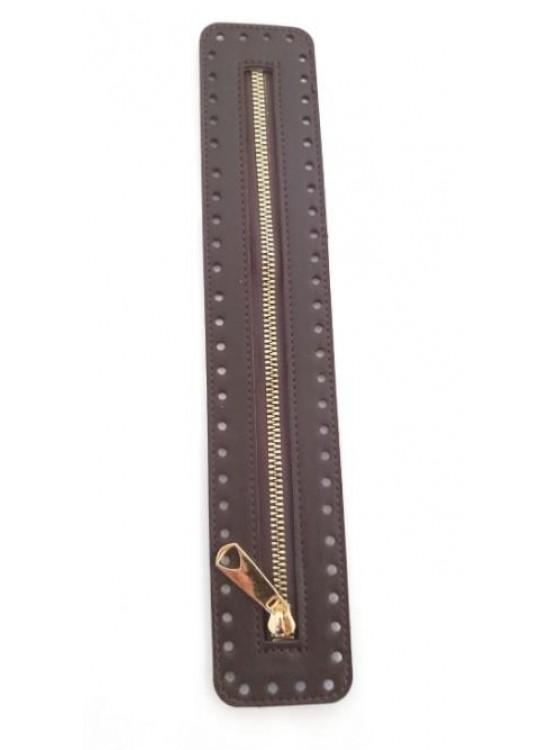 Çanta Aksesuar Derili Fermuar Yeni Model Koyu Kahve 30 Cm Light Gold