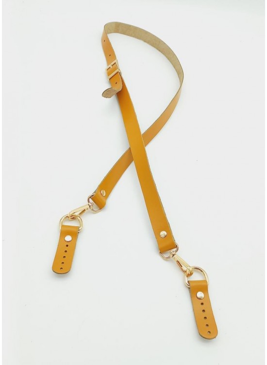 Çanta Aksesuar Gerçek Deri Ayarlı Uzun Sap 2X130 Hardal Light Gold Metalli