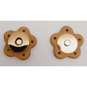 Çanta Aksesuar Gerçek Derili Mıknatıslı Çıtçıt Ham Doğal Renk Çiçek Şekilli Light Gold Metalli