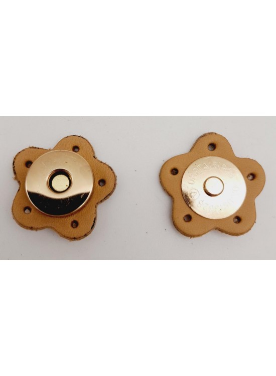 Çanta Aksesuar Gerçek Derili Mıknatıslı Çıtçıt Ham Doğal Renk Çiçek Şekilli Light Gold Metalli