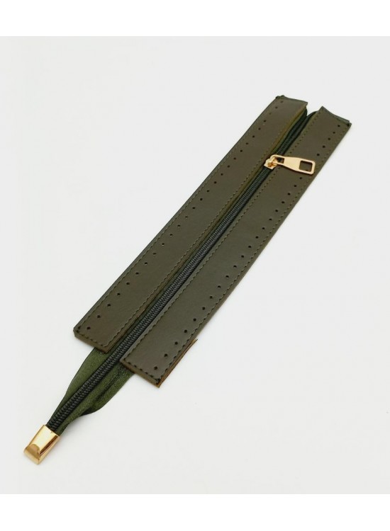 Çanta Aksesuar Haki Renk 28 Cm Derili Fermuar Light Gold Metalli