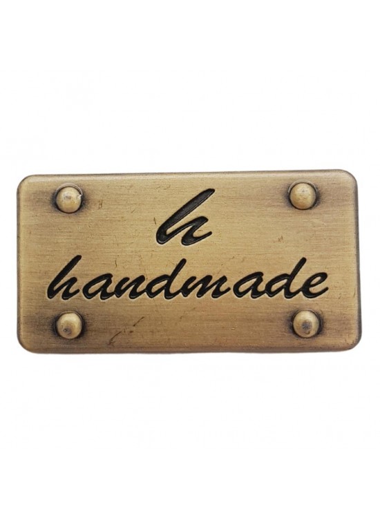 Çanta Aksesuar Handmade Yazılı Metal Etiket 3.7x2 cm Plaka Süs Antik Renk