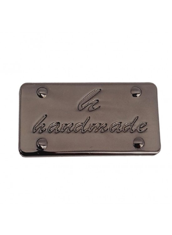 Çanta Aksesuar Handmade Yazılı Metal Etiket 3.7x2 cm Plaka Süs Füme Renk