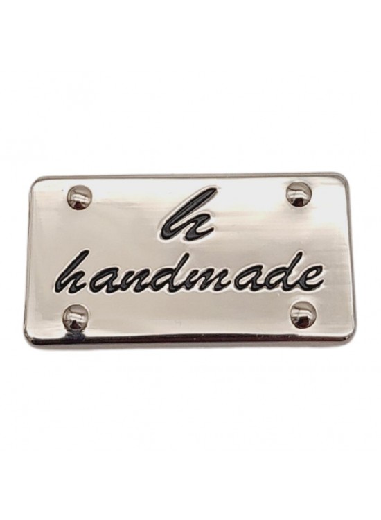 Çanta Aksesuar Handmade Yazılı Metal Etiket 3.7x2 cm Plaka Süs Gümüş Renk