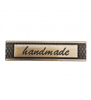 Çanta Aksesuar Handmade Yazılı Metal Etiket 4x1 cm Plaka Süs Antik Renk