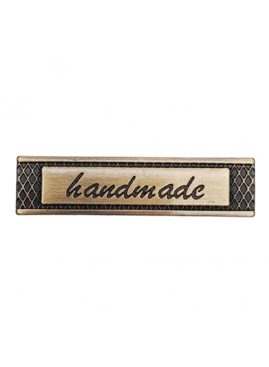 Çanta Aksesuar Handmade Yazılı Metal Etiket 4x1 cm Plaka Süs Antik Renk