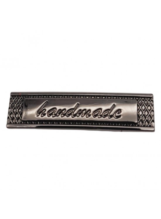 Çanta Aksesuar Handmade Yazılı Metal Etiket 4x1 cm Plaka Süs Füme Renk