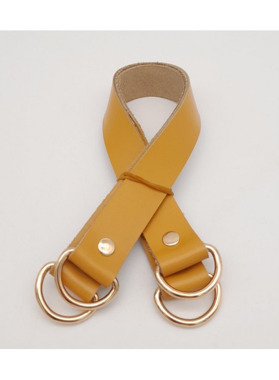Çanta Aksesuar Hardal Gerçek Deri 37X2.3 Cm Çift Çanta Sapı Light Gold Metalli