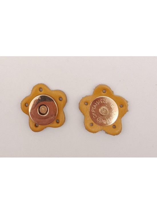 Çanta Aksesuar Hardal Gerçek Derili Çiçek Model Mıknatıslı Çıtçıt Light Gold Metalli