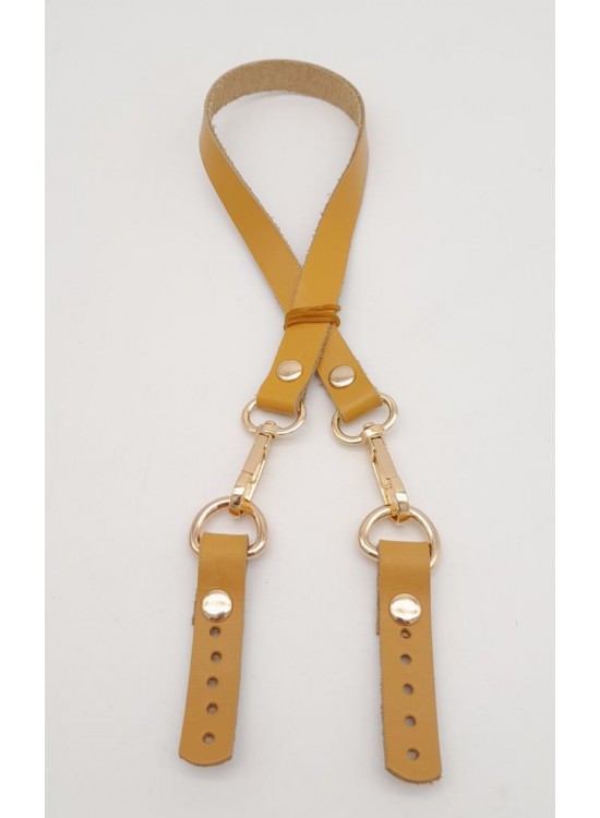 Çanta Aksesuar Hardal Renk 60x1.5 cm Gerçek Deri Çanta Sapı Light Gold Metalli