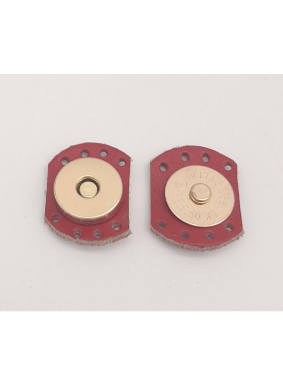 Çanta Aksesuar Kırmızı Renk Gerçek Derili Oval Kenar Mıknatıslı Çıtçıt Light Gold Metalli