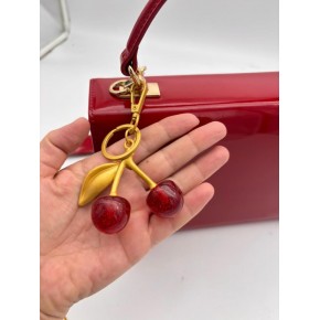 Çanta Aksesuar Kırmızı Simli  Kiraz Anahtarlık , Çanta Süsü Antik- Gold Metalli