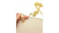 Çanta Aksesuar Koyu Bej Renk Suni Deri 100 cm Zincirli 22.5x18 cm Kapak Light Gold Metalli
