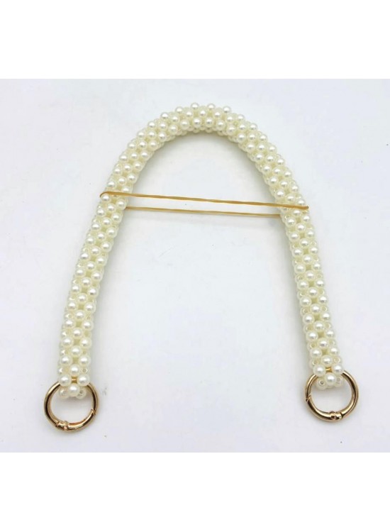 Çanta Aksesuar  Krem Renk 39 cm Boncuklu  Çanta Sapı Light Gold Metalli