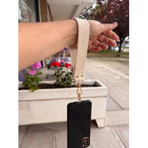 Çanta Aksesuar Krem Renk Pamuklu  Telefon Bilek Askısı, Telefon Zinciri, Telefon Askısı, Tüm Telefon Kılıfları İçin Uygundur