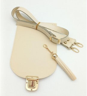 Çanta Aksesuar Krem Suni Deri 120x2 cm Çanta Saplı Püsküllü Çanta Seti Light Gold Metalli