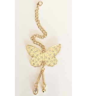 Çanta Aksesuar Light Gold Sarkaç Süs İncili Kelebek