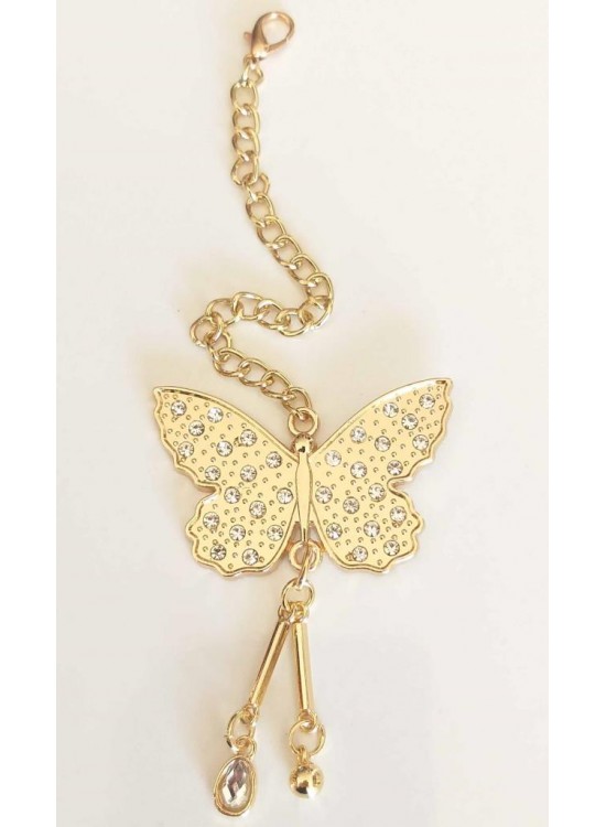 Çanta Aksesuar Light Gold Sarkaç Süs İncili Kelebek