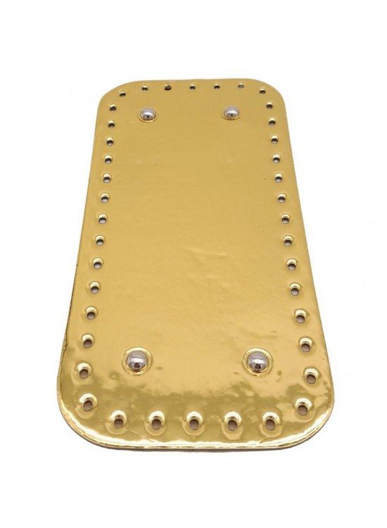 Çanta Aksesuar Parlak Rugan Deri 25x12 cm Dikdörtgen Çanta Tabanı Gold Renk Gümüş Metalli