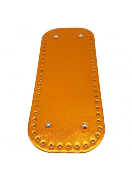 Çanta Aksesuar Parlak Rugan Deri 32x12 cm Dikdörtgen Çanta Tabanı Turuncu Renk Gümüş Metalli