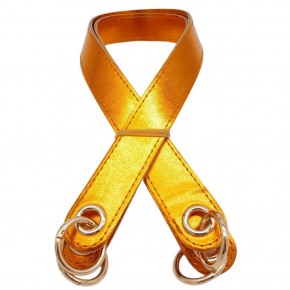 Çanta Aksesuar Parlak Rugan Deri Kuş Gözlü Çift Çanta Sapı Turuncu Renk Light Gold Metalli