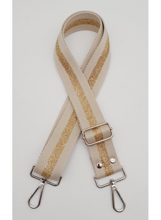 Çanta Aksesuar Polyester Kolon 120X4 Cm Bej Renk Simli Gümüş Metalli