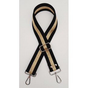 Çanta Aksesuar Polyester Kolon 120X4 Cm Siyah Renk Simli Gümüş Metalli